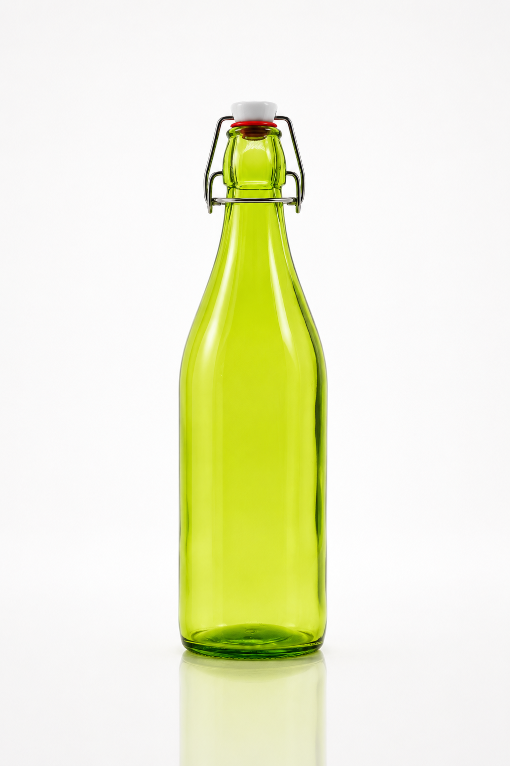 Tall green glass bottle with wire-bail flip-top